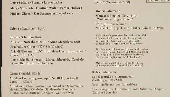 V.A.Das Kleine Festkonzert: Bach, Händel, R.Schumann, Intercord (912-07 E), D Typ: EP Best.-Nr.: T288 Preis: 3,00 Euro
