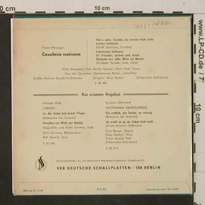 Mascagni,Pietro: Cavalleria Rusticana(D.Welt d.Oper), Eterna (5 20 420), DDR, 1965 Typ: EP Best.-Nr.: T2940 Preis: 4,00 Euro