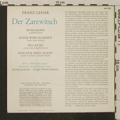 Lehar,Franz: Der Zarewitsch - Wolgalied + 3, Electrola(40 104), D,  - EP - T3310 - 3,00 Euro