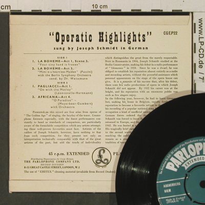 Schmidt,Joseph: Operatic Highlights, sung in german, Parlophone(CGEP22), UK,  - EP - T3339 - 4,00 Euro