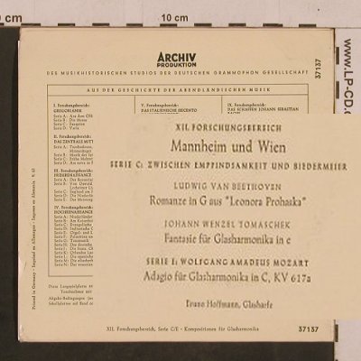 Beethoven,Ludwig van/J.W.Tomaschek: Romanze G/Fantasie f Glasharmonika, Archiv (37 137), D, 1963 Typ: EP Best.-Nr.: T4370 Preis: 9,00 Euro