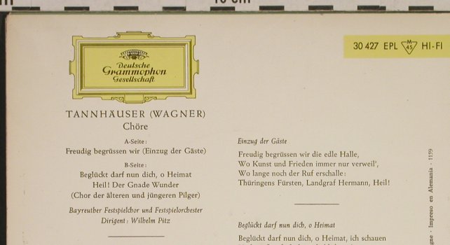 Wagner,Richard: Tannhäuser, Einzug Gäste,Pilgerchor, D.Gr. (EPL 30 427), D, 1959 Typ: EP Best.-Nr.: T450 Preis: 3,00 Euro