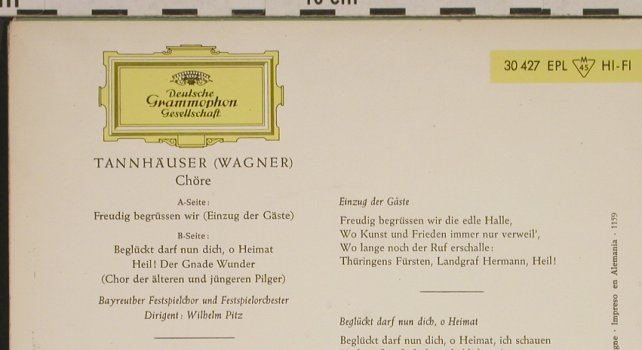 Wagner,Richard: Tannhäuser, Einzug Gste,Pilgerchor, D.Gr.(EPL 30 427), D, 1959 - EP - T450 - 3,00 Euro