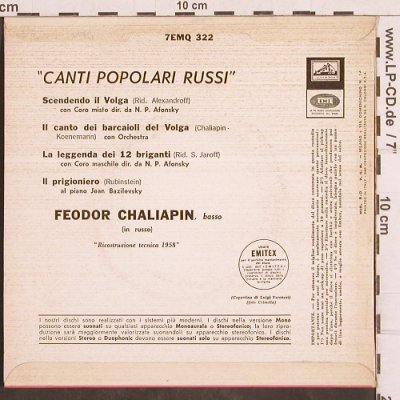 Schaljapin,Fedor(Chaliapin): canti popolari russi, La Voce Del Padrone (7EMQ 322), I Typ: EP Best.-Nr.: T4921 Preis: 6,00 Euro