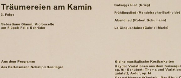 V.A.Träumereien am Kamin 3. Folge: Grieg/Mendelssohn/Schumann/Gabriel, Bertelsman (16 402), D Typ: EP Best.-Nr.: T859 Preis: 3,00 Euro