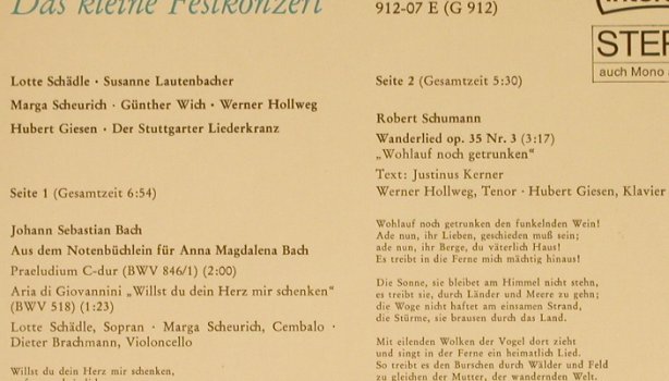 Bach/Händel/Schumann: Das kleine Festkonzert, Intercord(G 912), D,  - EP - T863 - 3,00 Euro