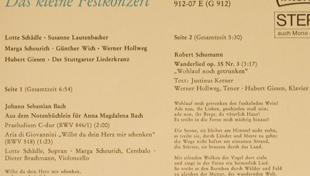 Bach/Händel/Schumann: Das kleine Festkonzert, Intercord (G 912), D Typ: EP Best.-Nr.: T863 Preis: 3,00 Euro