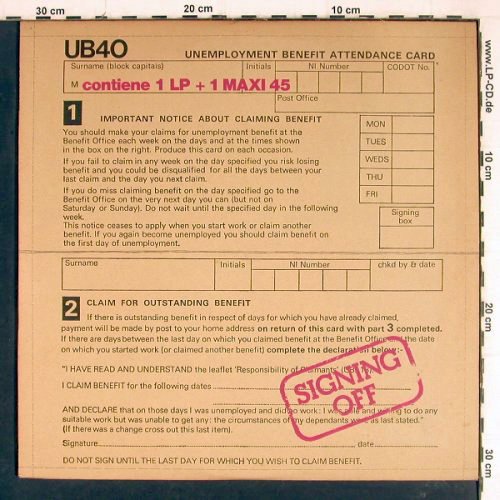 UB 40: Signing Off, Ariston (UB-1), I, 1980 Typ: LP/12" Best.-Nr.: Y7850 Preis: 9,00 Euro