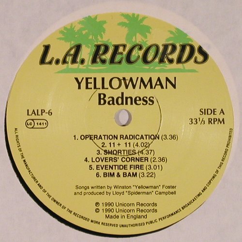 Yellowman: Badness, L.A. Records(LALP 6), UK, 1990 - LP - Y8325 - 12,50 Euro