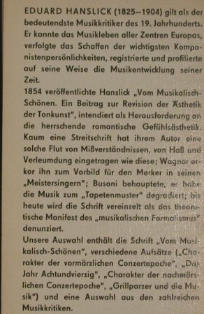 Vom Musikalisch-Schönen: Hanslick,Eduard, Reclam (661 080 8), DDR 360 S, 1982 Typ: TB Best.-Nr.: 40014 Preis: 2,50 Euro