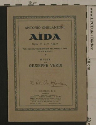 Verdi,Giuseppe: Aida - deutsch von Julius Schanz, G. Ricordi & Co., D Typ: Heft Best.-Nr.: 40077 Preis: 3,00 Euro