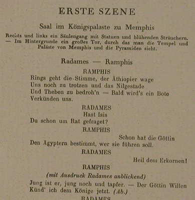 Verdi,Giuseppe: Aida - deutsch von Julius Schanz, G. Ricordi & Co., D Typ: Heft Best.-Nr.: 40077 Preis: 3,00 Euro
