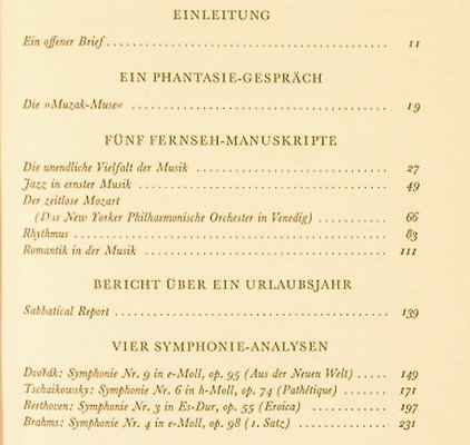 Bernstein,Leonard: Von der unendlichenVielfalt d.Musik, Rainer Wunderlich Verlag, D,294 S., 1968 Typ: Buch Best.-Nr.: 40220 Preis: 5,00 Euro