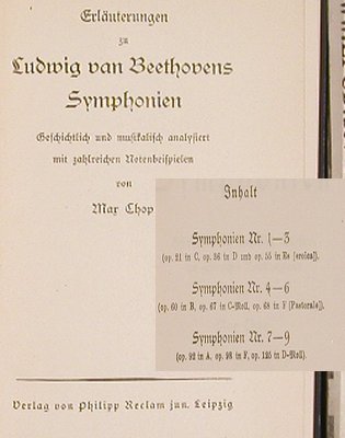 Beethoven,Ludwid von - Mar Chop: Erläuterungen zu,Sym.1-3,4-6,7-9, Philipp Reclam jun.(), D,  - Buch - 40324 - 24,00 Euro