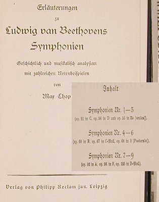 Beethoven,Ludwid von - Mar Chop: Erläuterungen zu,Sym.1-3,4-6,7-9, Philipp Reclam jun., D Typ: Buch Best.-Nr.: 40324 Preis: 24,00 Euro
