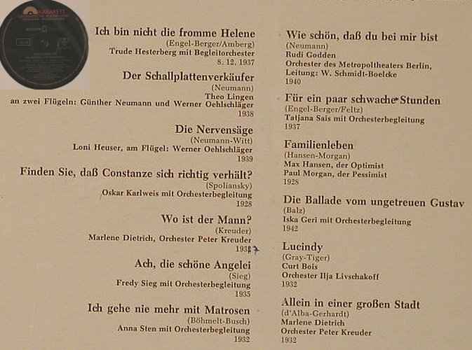 V.A.Sterne Ihrer Zeit: Die Großen der Kleinkunst 1928-42, Polydor(47 819), D, Mono, 1965 - LP - F1708 - 7,50 Euro