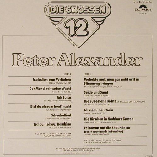 Alexander,Peter: Die Grossen 12, Polydor(2459 207), D, Ri,  - LP - F5212 - 5,00 Euro