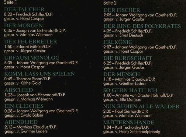 V.A.Deutsche Balladen und Gedichte: ua.Käthe Gold,Tilla Durieux..Lüders, Ariola(91 020 8), D, DSC, 1981 - LP - F6934 - 7,50 Euro