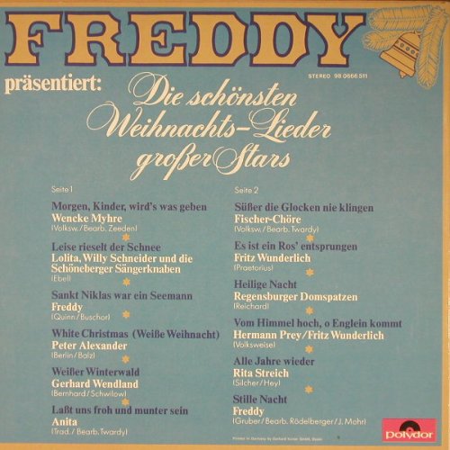 Quinn,Freddy: Die schönsten Weihnachtslieder,präs, Polydor(V.A.)(98 0666 511), D, 1972 - LP - F7668 - 4,00 Euro