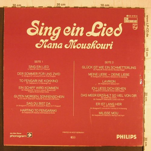 Mouskouri,Nana: Sing Ein Lied, DSC, Philips(34 418 4), D,  - LP - F8308 - 5,50 Euro