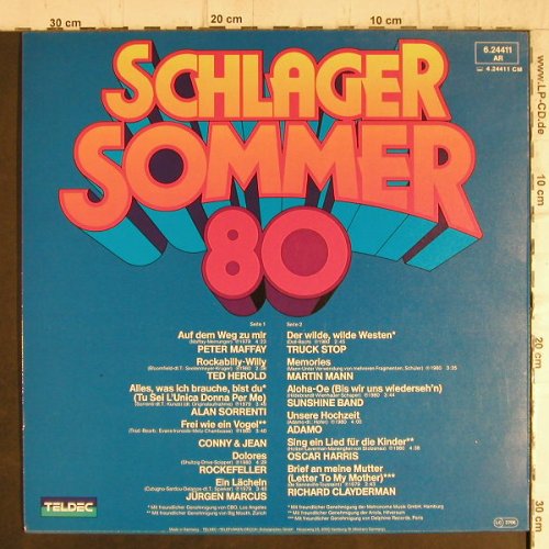V.A.Schlager Sommer 80: Peter Maffay..Richard Claydermann, Teldec(6.24411 AR), D,  - LP - F9250 - 4,00 Euro