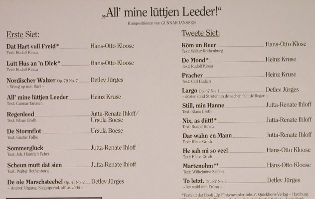 V.A.All Mine Lüttjen Leeder !: Kompositionen von Gunnar Janssen, Outsider(104), D, 1987 - LP - H1049 - 5,00 Euro