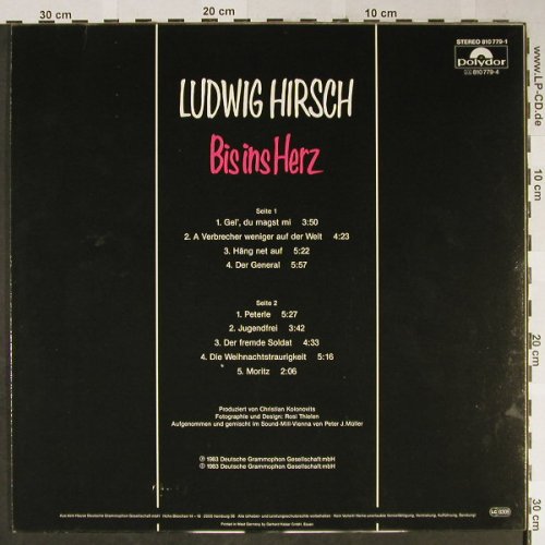 Hirsch,Ludwig: Bis Ins Herz, Polydor(810 779-1), D, 1983 - LP - H2291 - 4,00 Euro