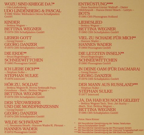 V.A.Lieder für Liebe & Frieden: Lindenberg&Pascal...B.Wegner, CBS(24 011), NL, 1982 - LP - H2485 - 4,00 Euro