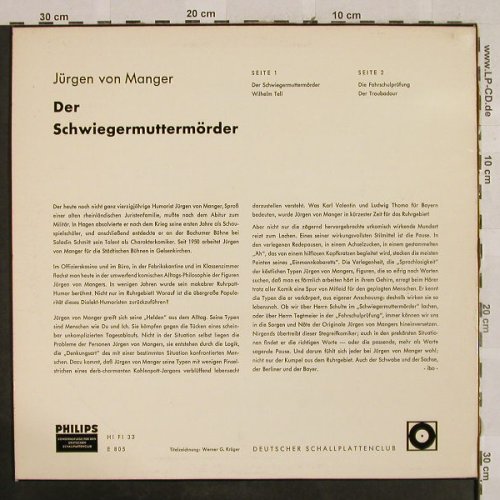 von Manger,Jürgen: Der Schwiegermuttermörder, Philips/DSC(E 805), D, Mono,  - LP - H2813 - 6,00 Euro