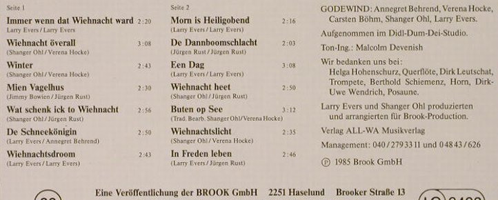 Godewind: Immer wenn dat Wiehnacht ward, Brook(6 510), D, 1985 - LP - H3312 - 5,50 Euro