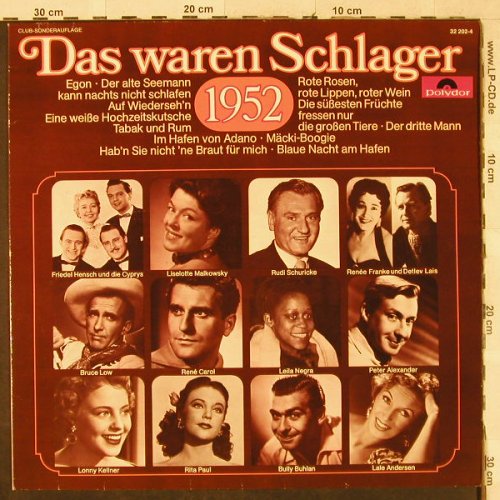 V.A.Das Waren Schlager: 1952-Rene Carol...Rudi Schuricke, Polydor(32 202-4), D,Club Ed.,  - LP - H3458 - 5,00 Euro
