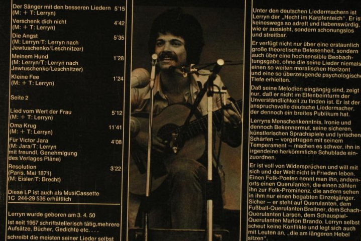 Lerryn: Der Sänger mit den besseren Liedern, EMI Columbia,Foc(062-29 536), D,m-/vg+, 1974 - LP - H5270 - 6,00 Euro