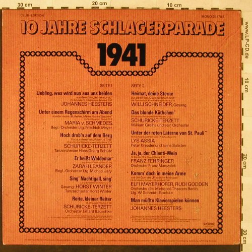 V.A.Schlagerparade-10Jahre-1941-50: 1941-Joh.Heesters...Heesters,woc, Polydor,Club Ed.(29 170 8), D, Mono,  - LP - H5323 - 4,00 Euro