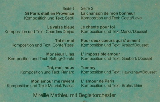 Mathieu,Mireille: L'amour de Paris, Amiga(8 55 305), DDR, 1975 - LP - H5714 - 7,50 Euro