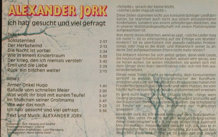 Jork,Alexander: Ich hab'gesucht und viel gefragt, Philips(6305 177), D,  - LP - H8419 - 5,00 Euro