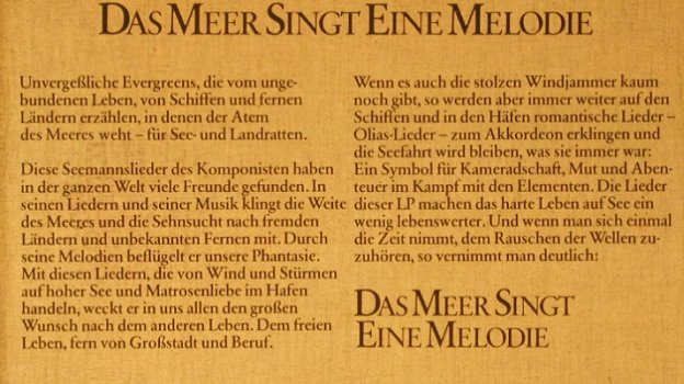 V.A.Das Meer singt eine Melodie: Die schön.Seemannsl.u.Hafensongs, Lotar Olias Coll.(Esplanade 1005), D, Foc,  - 2LP - H9097 - 5,00 Euro