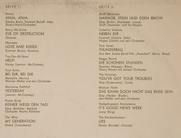 V.A.Spitzenschlager Hitparade: Ronny, Who...Knickerbockers, 16Tr., DSC(H 204), D, vg+/vg+, 1966 - LP - H9239 - 4,00 Euro