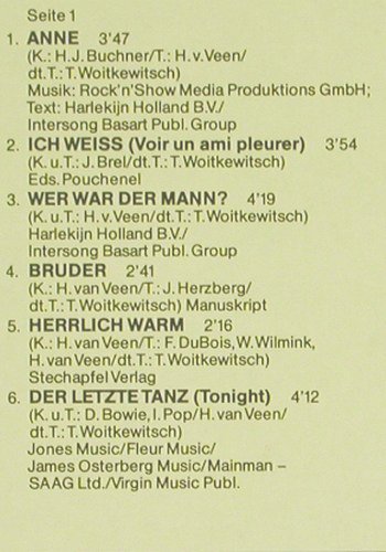 Van Veen,Herman: Anne, Polydor (831 648-1), D, 1987 Typ: LP Best.-Nr.: V113 Preis: 7,50 Euro