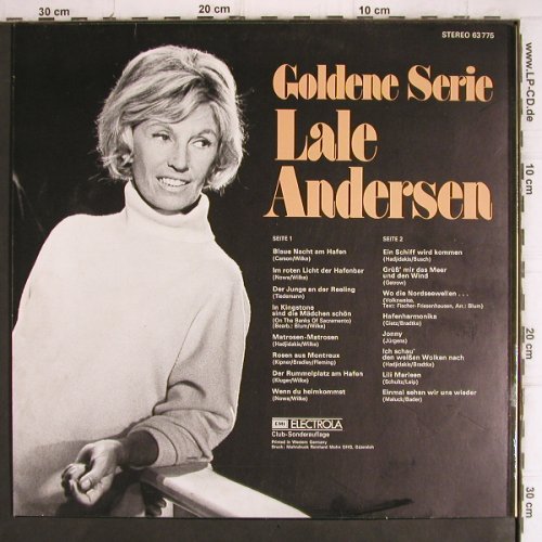 Andersen,Lale: Goldene Serie, Club Sonderauflage, EMI Electrola (63 775), D Typ: LP Best.-Nr.: V1265 Preis: 6,00 Euro
