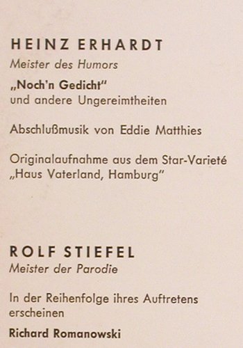 Erhardt,Heinz / Rolf Stiefel: Noch'n Gedicht+andere... / Parodien, Telefunken (C-117), D,Club Ed. Typ: 10" Best.-Nr.: V1303 Preis: 7,50 Euro
