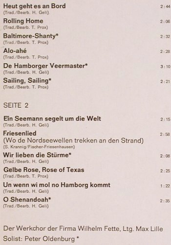 Werkchor Firma W.Fette: Rolling Home,Solist:Peter Oldenburg, Fontana (701 734 WPY), D Typ: LP Best.-Nr.: V134 Preis: 6,00 Euro