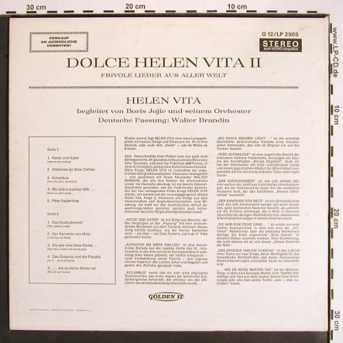 Vita,Helen: Dolce Vita Folge 2,Boris Jojic Orch, Golden 12 (G12/LP 2503), D Typ: LP Best.-Nr.: V1499 Preis: 7,50 Euro