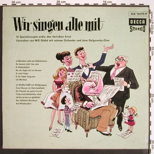 V.A.Wir singen alle mit: 14 Spezialrezepte, Glahe..Golgowsky, Decca (SLK 16179-P), D Typ: LP Best.-Nr.: V1527 Preis: 7,50 Euro