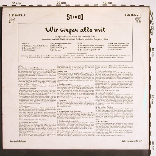 V.A.Wir singen alle mit: 14 Spezialrezepte, Glahe..Golgowsky, Decca (SLK 16179-P), D Typ: LP Best.-Nr.: V1527 Preis: 7,50 Euro