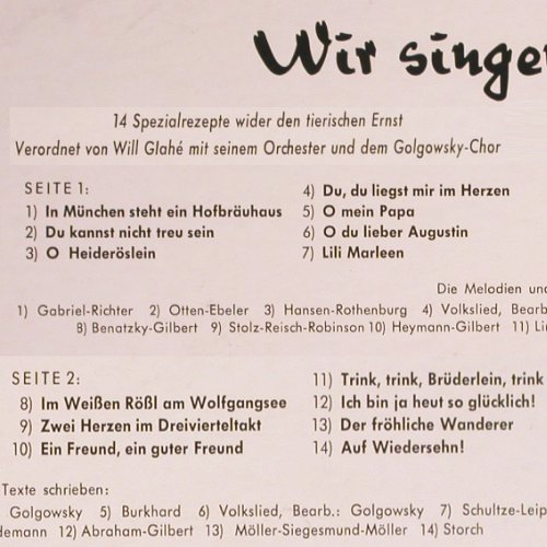 V.A.Wir singen alle mit: 14 Spezialrezepte, Glahe..Golgowsky, Decca (SLK 16179-P), D Typ: LP Best.-Nr.: V1527 Preis: 7,50 Euro