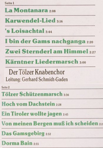 Tölzer Knabenchor: singt Lieder aus den Bergen, Europa (111 207.4), D, 1982 Typ: LP Best.-Nr.: V155 Preis: 5,00 Euro