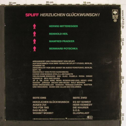 Spliff: Herzlichen Glückwunsch!, m-/vg+, CBS (CBS 25 125), NL, 1982 Typ: LP Best.-Nr.: V171 Preis: 5,00 Euro