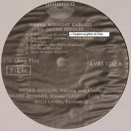 Kreisler,Georg: Vienna Midnight Cabaret, Amadeo (AVRS 8012 X), A, 1957 Typ: 10" Best.-Nr.: V1836 Preis: 20,00 Euro