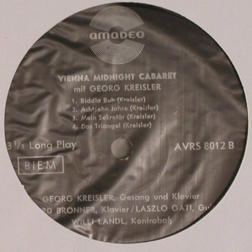 Kreisler,Georg: Vienna Midnight Cabaret, Amadeo (AVRS 8012 X), A, 1957 Typ: 10" Best.-Nr.: V1836 Preis: 20,00 Euro