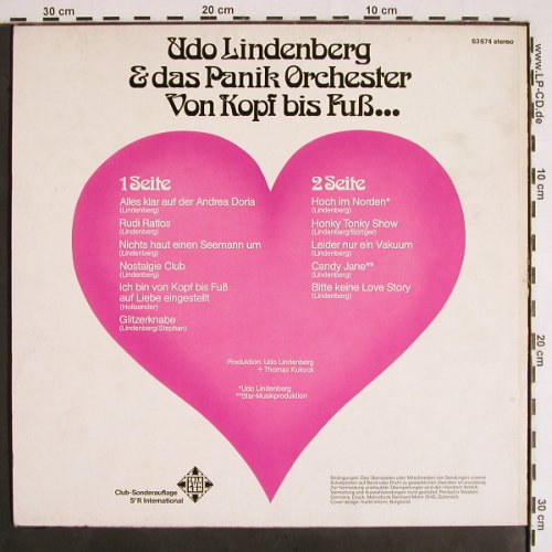 Lindenberg,Udo: Von Kopf bis Fuß, Club-Ed., m /vg+, Telefunken (63 674), D, 1975 Typ: LP Best.-Nr.: V1892 Preis: 9,00 Euro